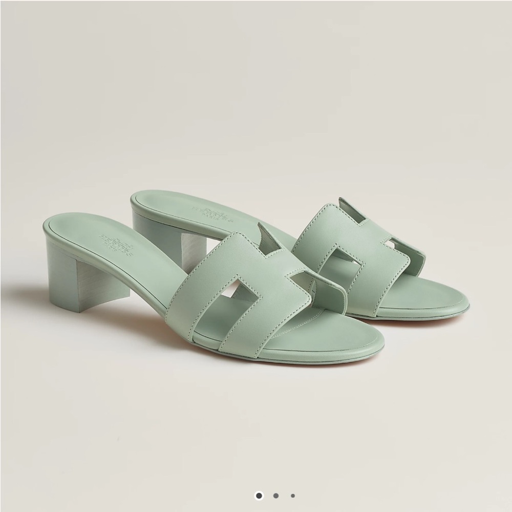 Hermes Oasis Sandal Slide H Mule Slipper Heel Vert D’eau
